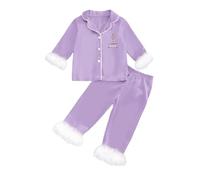 Pigiama a Maniche Lunghe con Risvolto Aperto sul Davanti a Tema per Bambini, Completo da Notte per Le Feste in Famiglia