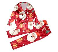 Pigiama a maniche lunghe in seta con stampa natalizia, per famiglie a tre persone, genitori, bambini, accogliente, stile papà, Colore: rosso, 110