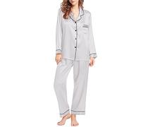 Pigiama a maniche lunghe per bambini 4 come set di due indumenti da notte in piuma Set di pantofole estive per ragazze, Grigio, L