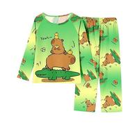 Pigiama a Maniche Lunghe per Ragazze Stampa Capibara Set Due Pezzi Abbigliamento da Notte Morbido e Confortevole per Bambini Vestiti da Dormire a Tema Animale Carino Indumenti da Relax Ragazze