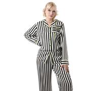 Pigiama a Righe da Donna in Bianco e Nero | Maniche Lunghe e Gamba Lunga | Biancheria da Notte Beetlejuice | Set di Indumenti Accoglienti per la Notte