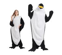 Pigiama a tutina con animale adulto unisex,coperta da notte indossabile con pinguino coccodrillo/squalo,Tutina con Animali dei Cartoni,costumi di Halloween interi pigiami da festa (Penguin-Black,M)
