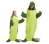 Pigiama a tutina con animale adulto unisex,coperta da notte indossabile con pinguino coccodrillo/squalo,Tutina con Animali dei Cartoni,costumi di Halloween interi pigiami da festa (Crocodile-Green,L)
