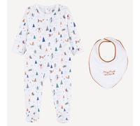 Pigiama a un pezzo in velluto con motivi invernali e bavaglino Beige 1 mese - 54 cm