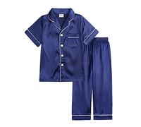 Pigiama Animali per Ragazzi Pigiama da bambino per bambine Set da pigiama per bambini in raso di a maniche corte da notte 2 pezzi con bottoni classici da salotto Giacca Camera (Blue 1011 Years)