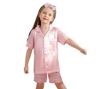 Pigiama Bambina Bambino Set di Seta con Fascia Pigiama Corto Bambina Bottoni Pigiama Indumenti da Notte Abbigliamento per Casa Set di Abbigliamento