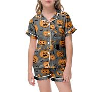 Pigiama Bambina Corto Pigiami Estivi Ragazza Set Pigiami Raso 2 Pezzi Camicia con Bottoni Abbigliamento da Casa Traspirante Idea Regalo Vampiro Bambina