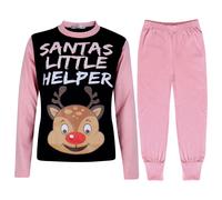 Pigiama Bambina Rosa Con Maniche A Contrasto Santa's Little Helper Natale PJS