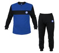 Inter, Pigiama Serafino in Interlock di Cotone, Pigiama per Bambini o Ragazzi, 100% Cotone, Maglia più Pantalone, Blu e Nero, con Logo dell'Inter, 7 Anni
