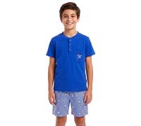 Pigiama Bambino Ragazzo Estivo Cotone Admas Aznar Serafino Bottoni Righe blu
