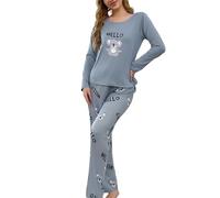 Pigiama Caldo Cotone Donna,Pigiama A Maniche Lunghe Morbido E Confortevole, Comodo Completo da Salotto in Due Pezzi con Scollo Rotondo per L'Uso in Casa E per Il Relax, Abbigliamento da Notte