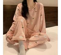 Pigiama caldo da donna per autunno e inverno, in velluto spesso corallo a maniche lunghe, con stampa di pesca carina, set pigiama in pile di flanella per la stagione fredda, abbigliamento da notte