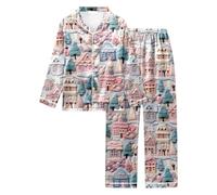 Pigiama Caldo Donna, Pigiama da Donna con Stampa Festiva, Top A Maniche Lunghe E Comodi Pantaloni per Le Notti Invernali (M)