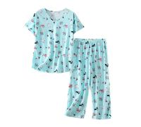Pigiama Casual da Donna in Cotone Camicie a Maniche Corte con Pantaloni Capri Indumenti da Notte Estivi B710