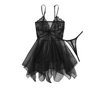 Pigiama Completo Taglia Hot Lingerie Sexy da Donna in Pizzo fluoroscopico Tulle Fantasia Fantastica (Black, One Size) Lingerie Lace Babydoll 2 Piece Sexy Bra And Panty Setslingerie E Seta