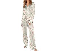 Pigiama con albero di Natale Pigiama di Natale per le donne Carino Cartoon Pattern Sleepwear Lovely Santa Sleepwear Classic Button Nightwear Cozy Home Nightwear Super Soft Shirt Loungewear Divertente