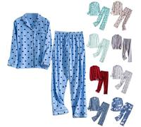 Pigiama con bottoni per le donne in cotone, pigiama con bottoni per le donne Plus Size manica lunga biancheria da notte 2 pezzi pantaloni da notte con tasche cotone pigiameria classico button down