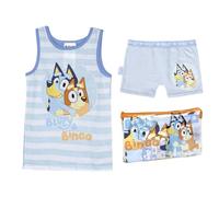 Pigiama corto con bavaglino Bluey - Colore blu - 5 anni - Pigiama all'interno della borsa da toilette - Realizzato in 100% cotone 145 g/m² - Stampa Bluey e Bingo - Prodotto originale