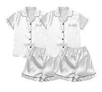 Pigiama corto da donna, estivo, set da 2 pezzi, con camicia da notte, a maniche corte e pantaloncini da notte, bianco, L