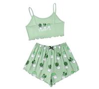 Pigiama corto da donna, estivo, set da 2 pezzi, con pantaloncini da notte e spalline, senza maniche, biancheria da notte corta, b, M