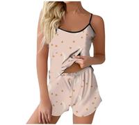 Pigiama corto da donna, estivo, set da 2 pezzi, con pantaloncini da notte e spalline, senza maniche, corto, pigiama sexy, Colore: rosa., M