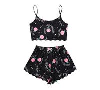 Pigiama corto da donna, estivo, set da 2 pezzi, con spalline, senza maniche e pantaloncini da notte corti, pigiama Pjama per dormire, rosa chiaro, M
