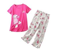 Pigiama corto da donna, estivo, set di biancheria da notte, in due pezzi, in cotone, per la casa, per ogni notte, rosa intenso, 3XL