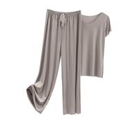 Pigiama corto da donna, estivo, set di biancheria da notte, in due pezzi, in cotone, per la casa, per ogni notte, grigio., 4XL