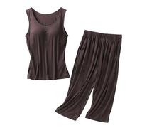 Pigiama corto da donna, estivo, set di biancheria da notte, in due pezzi, in cotone, per la casa, per ogni notte, caffè, 4XL