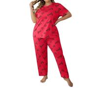 Pigiama corto da donna, estivo, set di biancheria da notte, in due pezzi, in cotone, per ogni notte, Colore: rosso, 4XL