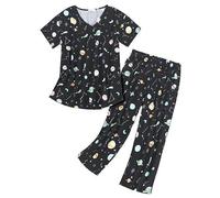 Pigiama corto da donna, estivo, set di pigiama da notte, in due pezzi, in cotone, per ogni notte, Nero , S