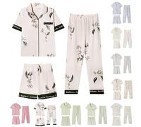 Pigiama corto da donna in cotone, set da 3 pezzi per le donne, 3 pezzi, a maniche corte, con bottoni, set da notte super morbido, pigiama vestibilità ampia per tutta la notte, Beige, L