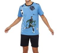 Pigiama corto da ragazzo, in 100% cotone morbido e con pantaloni a forma di bermuda, con motivo BMX, colore blu