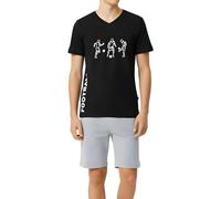 Pigiama corto da ragazzo, morbido jersey singolo in 100% cotone e con pantaloni in stile bermuda con motivo Three Players, nel colore nero, 152