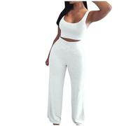 Pigiama Corto Donna,Completi da Due Pezzi per Donna Completi Estivi Top con Collo A Lupetto Pantaloni Corti A Gamba Larga Completi da Viaggio Canotta Corta da Donna Senza Maniche con Scollo Rotondo