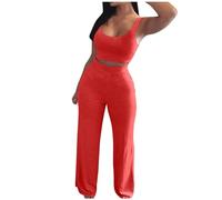 Pigiama Corto Donna,Completi da Due Pezzi per Donna Completi Estivi Top con Collo A Lupetto Pantaloni Corti A Gamba Larga Completi da Viaggio Canotta Corta da Donna Senza Maniche con Scollo Rotondo