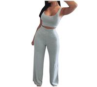 Pigiama Corto Donna,Completi da Due Pezzi per Donna Completi Estivi Top con Collo A Lupetto Pantaloni Corti A Gamba Larga Completi da Viaggio Canotta Corta da Donna Senza Maniche con Scollo Rotondo