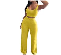 Pigiama Corto Donna,Completi da Due Pezzi per Donna Completi Estivi Top con Collo A Lupetto Pantaloni Corti A Gamba Larga Completi da Viaggio Canotta Corta da Donna Senza Maniche con Scollo Rotondo