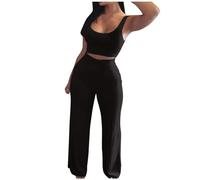 Pigiama Corto Donna,Completi da Due Pezzi per Donna Completi Estivi Top con Collo A Lupetto Pantaloni Corti A Gamba Larga Completi da Viaggio Canotta Corta da Donna Senza Maniche con Scollo Rotondo