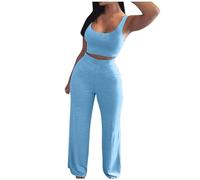 Pigiama Corto Donna,Completi da Due Pezzi per Donna Completi Estivi Top con Collo A Lupetto Pantaloni Corti A Gamba Larga Completi da Viaggio Canotta Corta da Donna Senza Maniche con Scollo Rotondo