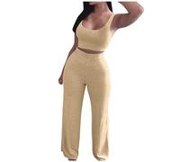 Pigiama Corto Donna,Completi da Due Pezzi per Donna Completi Estivi Top con Collo A Lupetto Pantaloni Corti A Gamba Larga Completi da Viaggio Canotta Corta da Donna Senza Maniche con Scollo Rotondo