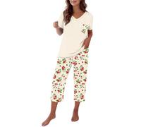 Pigiama corto estivo, capri, da donna, in cotone, giallo., L