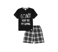 Pigiama corto in cotone con scritta "I Can't Hear You I'm Gaming", Nero , 11-12 Years