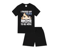 Pigiama corto in cotone con scritta "I Paused My Anime To Be Here", per bambini, Nero , 15-16 Years