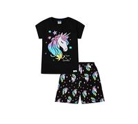 Pigiama corto in cotone con unicorno arcobaleno Born to Sparkle, Nero , 13-14 Years