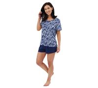 Pigiama Corto Indigo Sky Stampa In Bambù In Cotone Ricco