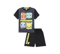 Pigiama corto per ragazzi e ragazze Pokemon Pikachu, Bulbasaur, Charmander e Squirtle, nero, Nero , 12-13 Years