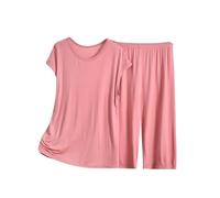 Pigiama Cotone Donna Lungo Pigiama Capri da Donna, Top Estivo a Maniche Corte con Pantaloni Capri, Morbido 2 Pigiami Pigiama Donna Vestito da Casa Donna Estivo Cotone (Pink, XXXL)