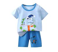 Pigiama Cotone Manica Corta per Bambino Due Pezzi Pigiami Set, Estivo Ragazzi Stampa Animalier Pigiami Pantaloni Corti + T Shirt per 0-6 Anni
