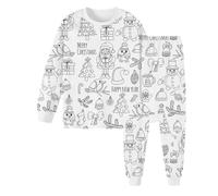 Pigiama da colorare Bambini con Stampa A Cartoni,Pigiama colorabile da Casa in Due Pezzi, Maglietta a Maniche Lunghe E Pantaloni Pigiama Anime per Ragazzi Ragazze Pigiama Natale Bambina